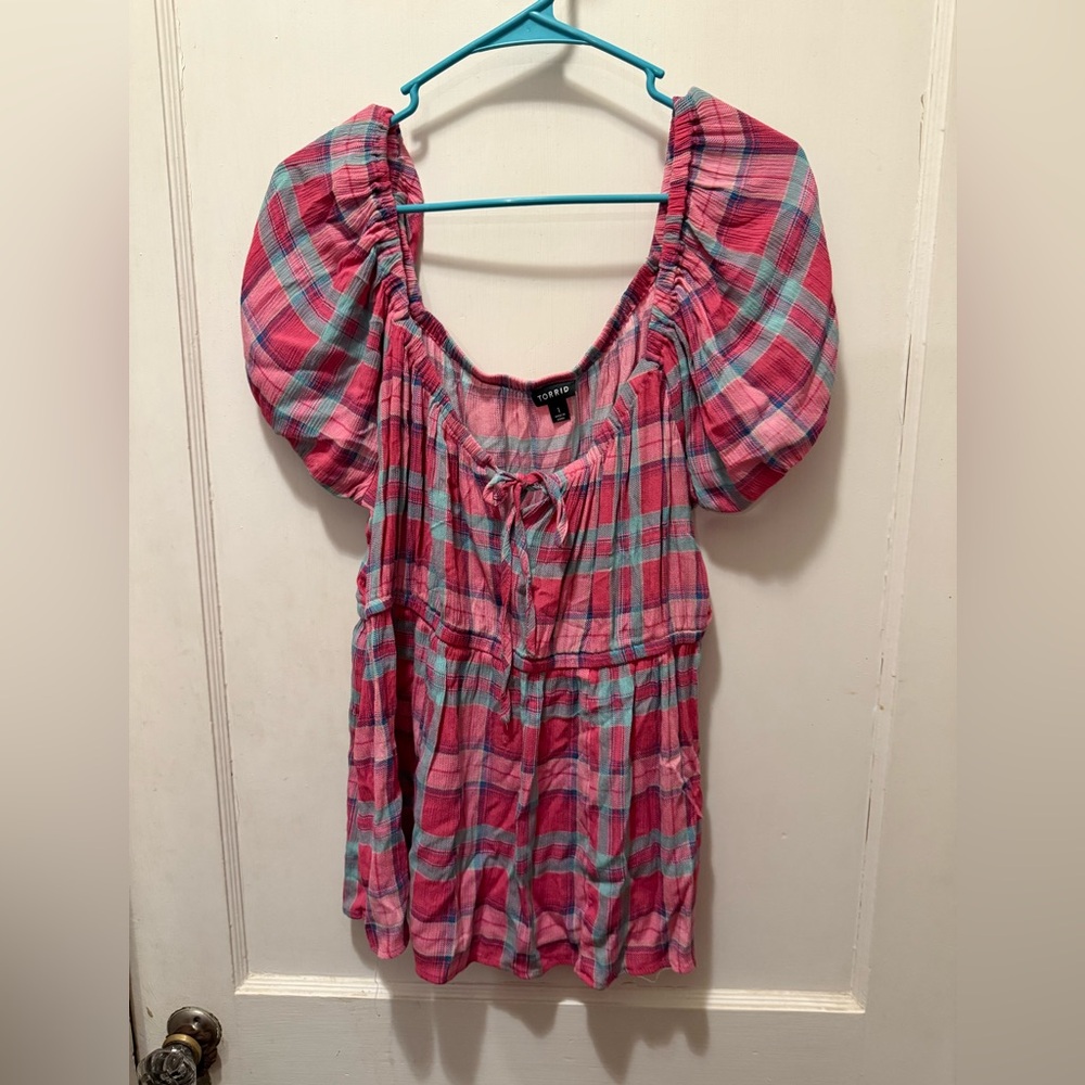 Torrid Plaid Pink and Blue Women's Top